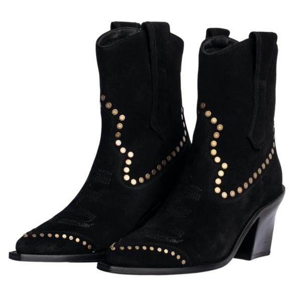 ZADIG AND VOLTAIRE Cara Studded Western Block Heel Booties - Picture 1 of 13